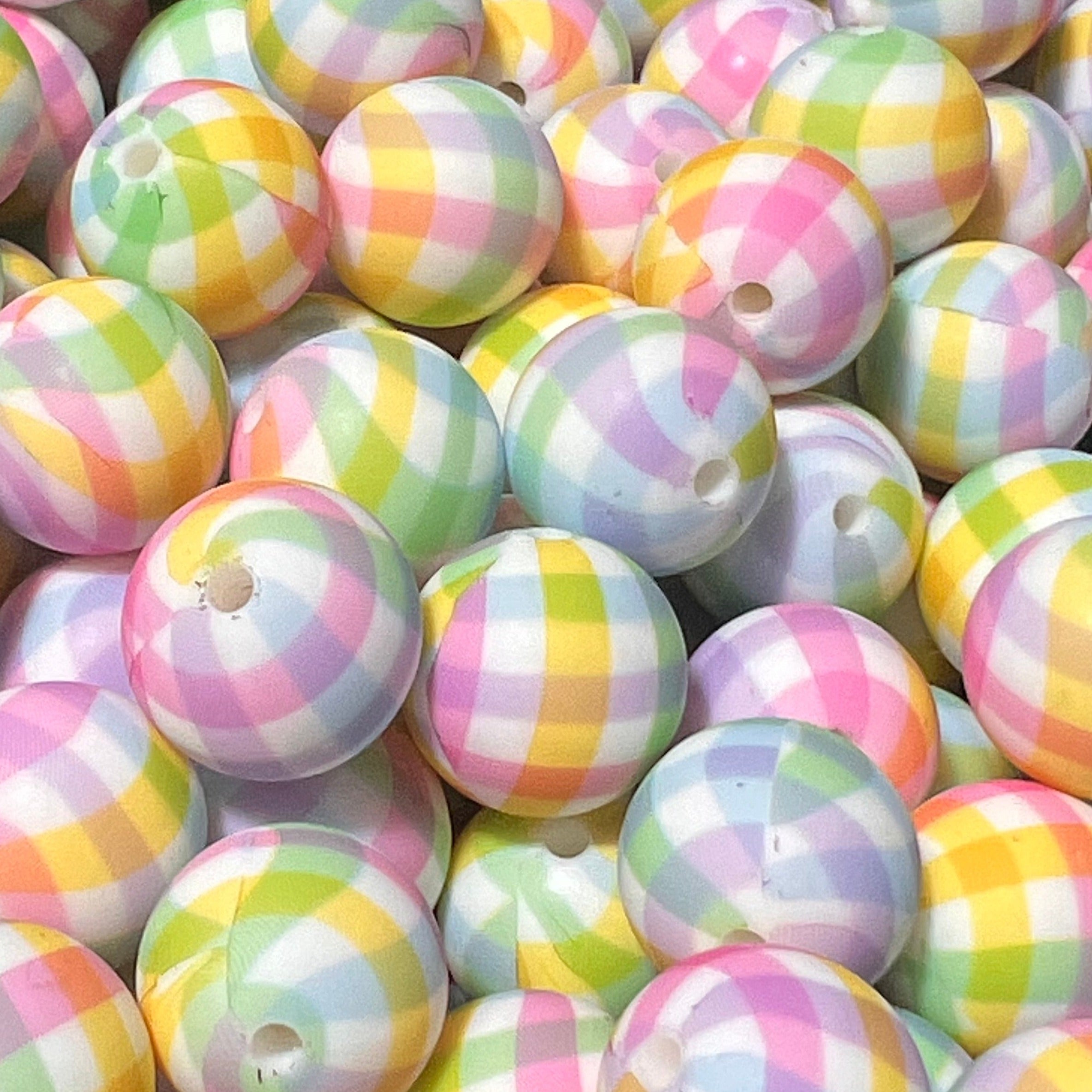 15mm Pastel Lined Themed Printed Beads 10ct