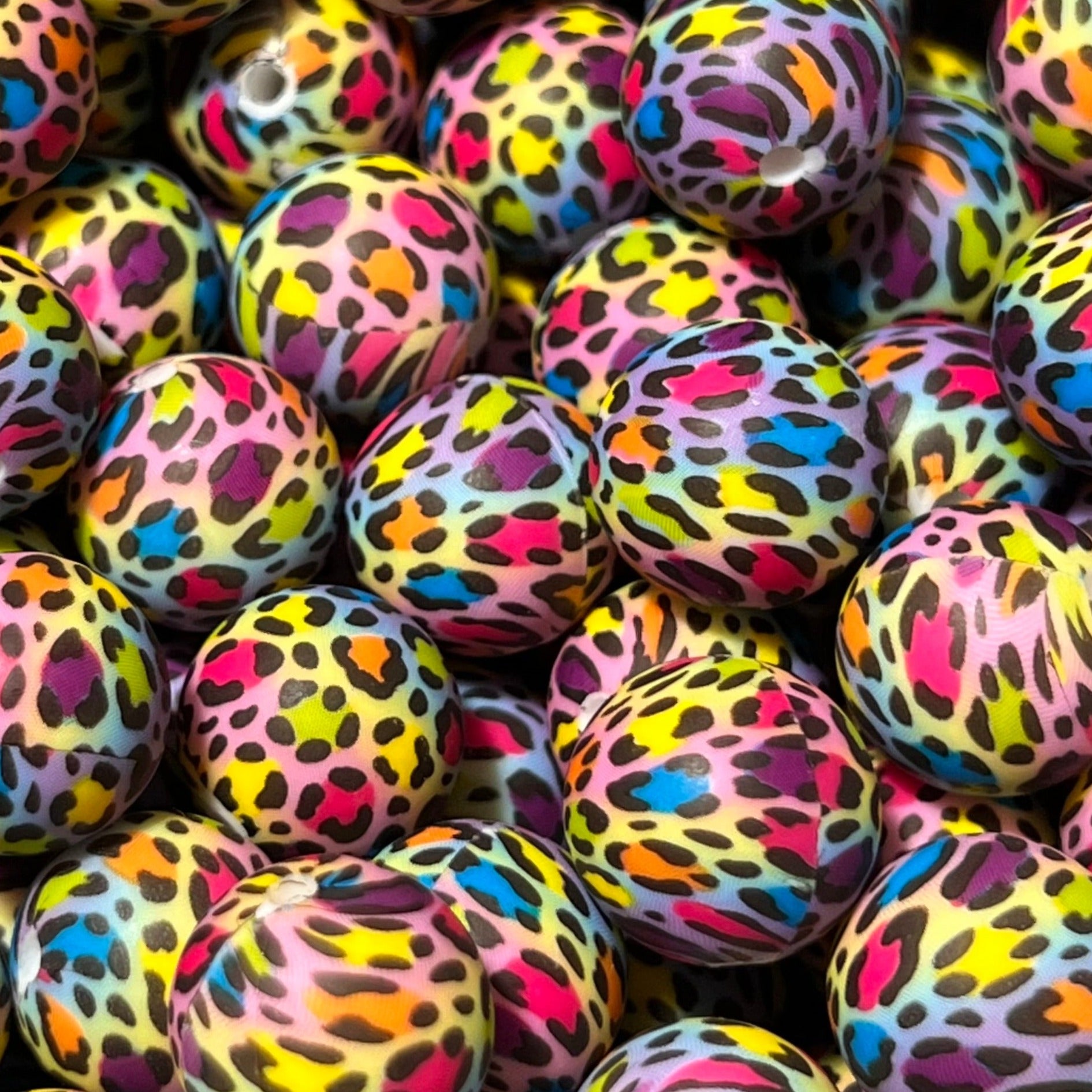 15mm Multicolor Leopard Themed Printed Beads 10ct