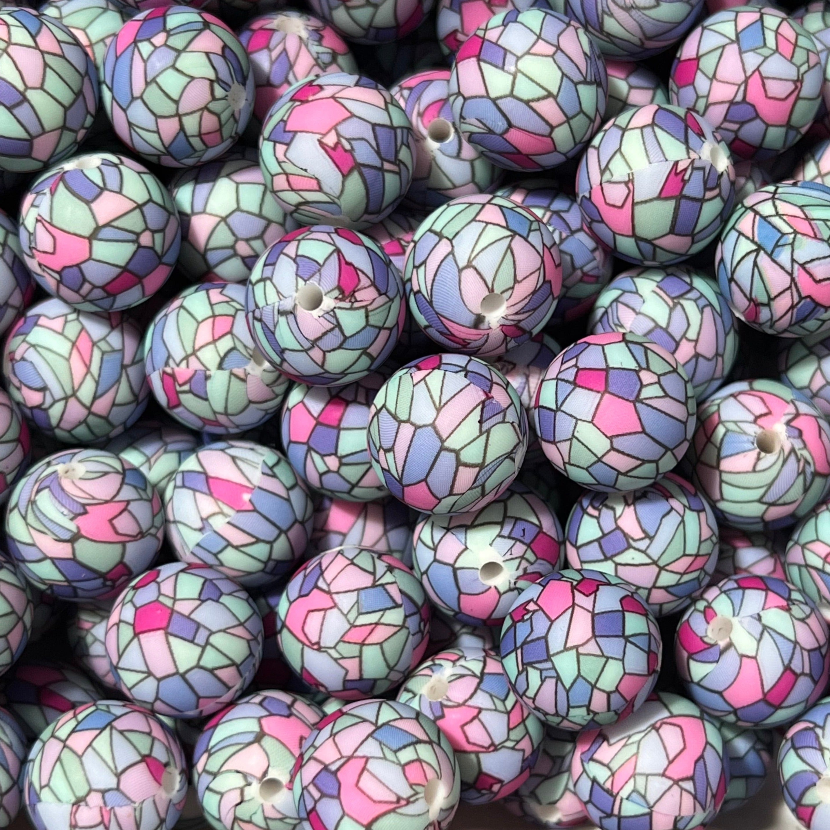 15mm Stain Glass Themed Printed Beads 10ct