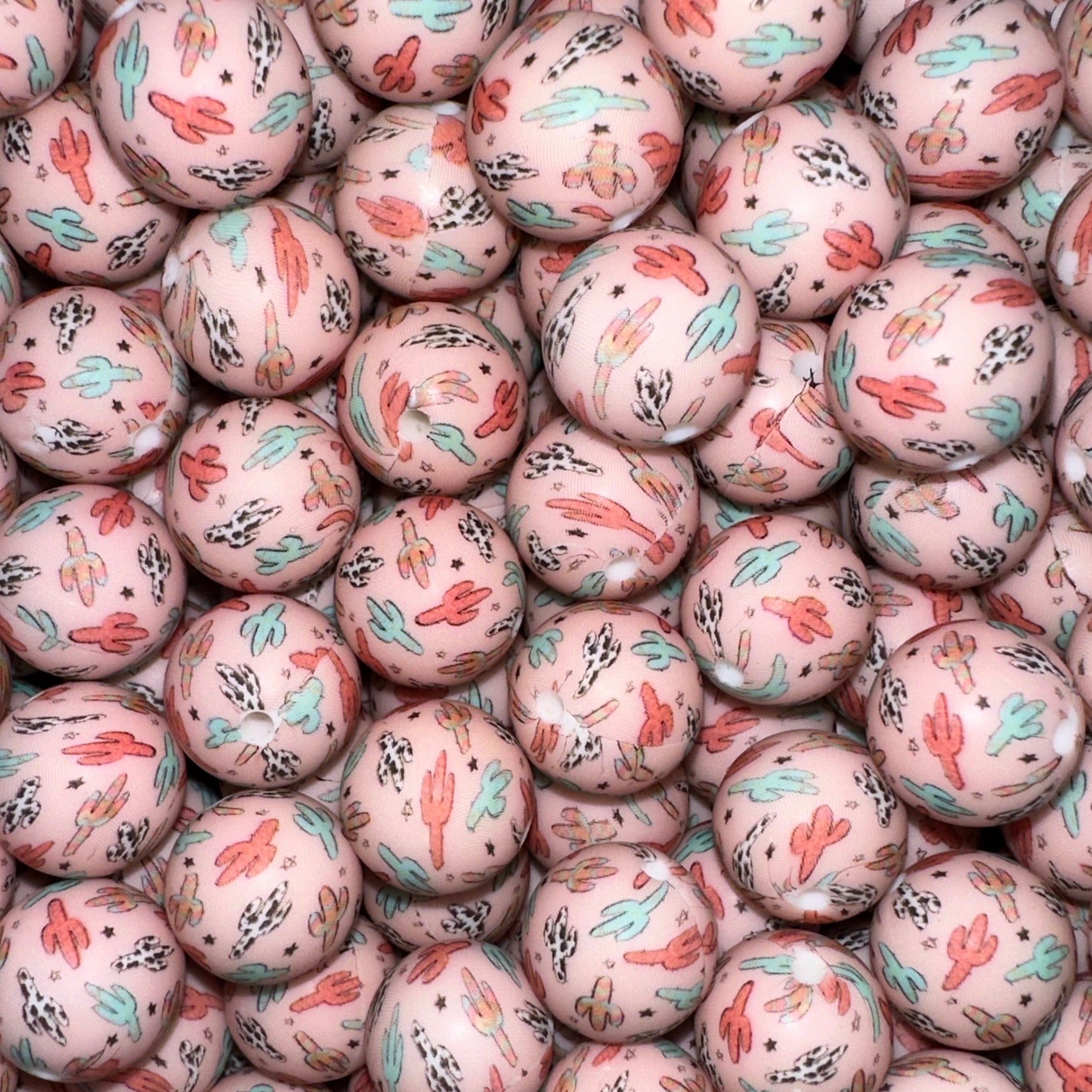 15mm Pink Cactus Printed Printed Beads 10ct