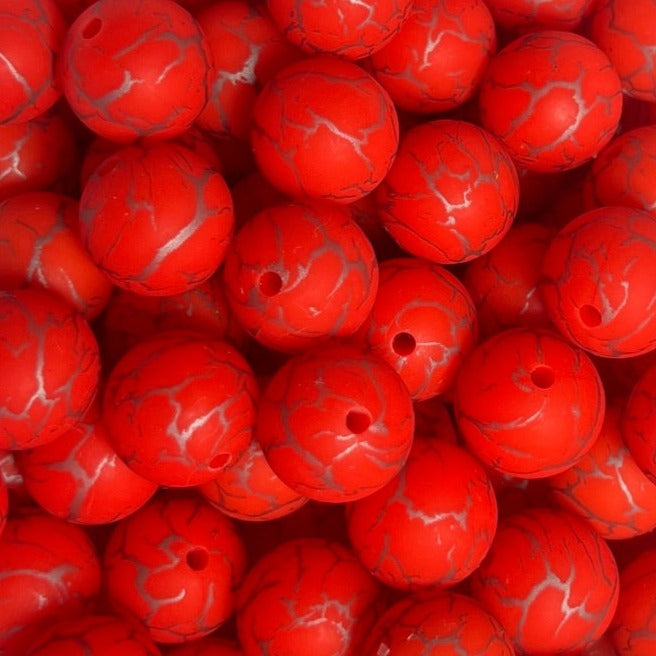 Buy red 15mm Crackle Printed Beads 10ct