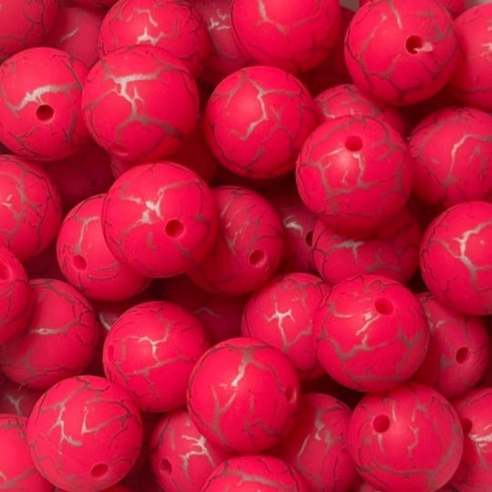 Buy hot-pink 15mm Crackle Printed Beads 10ct