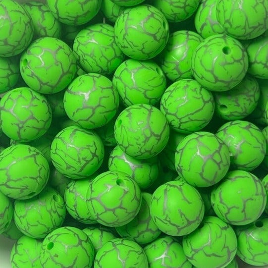 Buy green 15mm Crackle Printed Beads 10ct