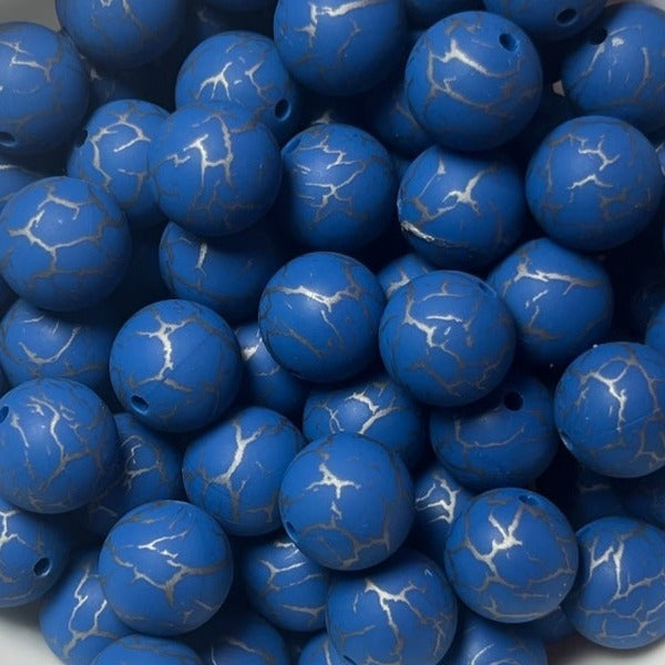 Buy dark-blue 15mm Crackle Printed Beads 10ct