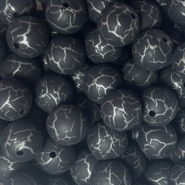 Buy black 15mm Crackle Printed Beads 10ct