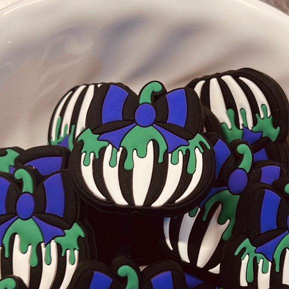 178 Striped Pumpkin With Purple Bow 2ct